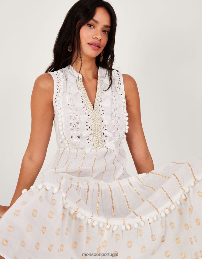 roupas vestido maxi kaftan metalizado Monsoon mulheres marfim RPLH8F150