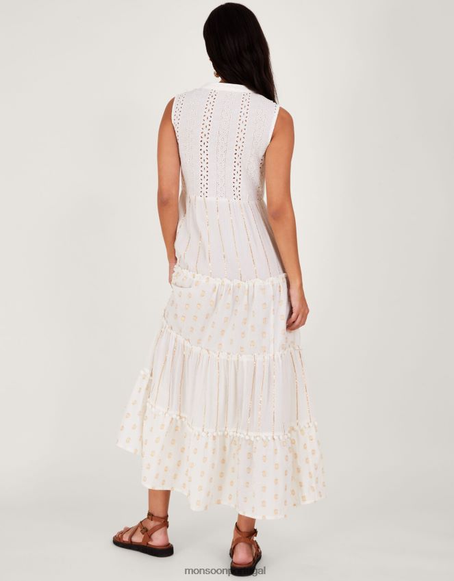 roupas vestido maxi kaftan metalizado Monsoon mulheres marfim RPLH8F150