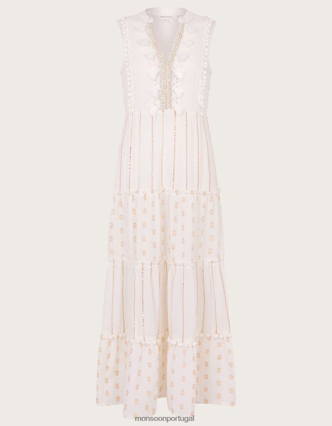 roupas vestido maxi kaftan metalizado Monsoon mulheres marfim RPLH8F150