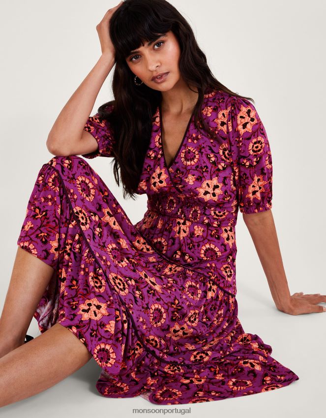 roupas vestido midi floral fifi Monsoon mulheres rosa RPLH8F285