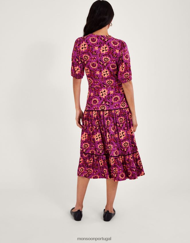 roupas vestido midi floral fifi Monsoon mulheres rosa RPLH8F285