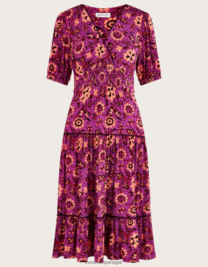 roupas vestido midi floral fifi Monsoon mulheres rosa RPLH8F285