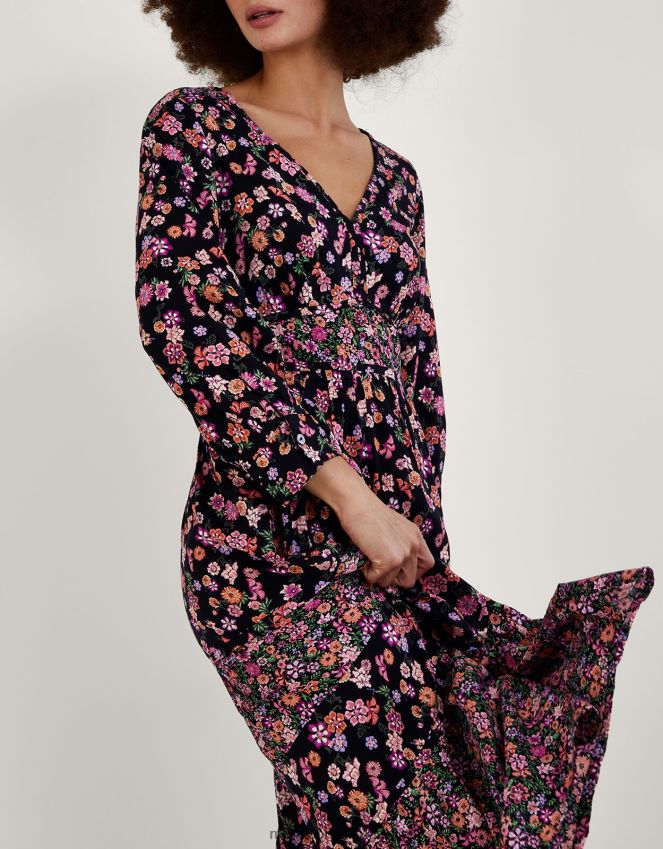 roupas Vestido ditsy com estampa floral em camadas em Lenzing Ecovero Monsoon mulheres laranja RPLH8F1079