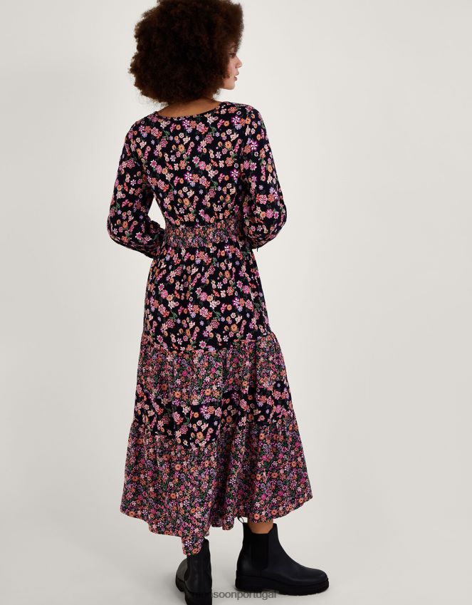 roupas Vestido ditsy com estampa floral em camadas em Lenzing Ecovero Monsoon mulheres laranja RPLH8F1079