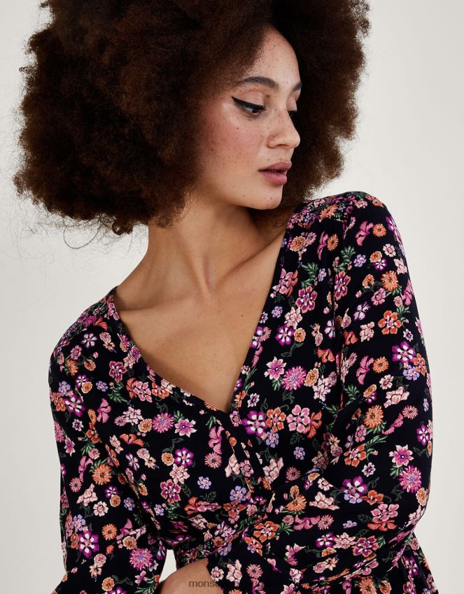 roupas Vestido ditsy com estampa floral em camadas em Lenzing Ecovero Monsoon mulheres laranja RPLH8F1079