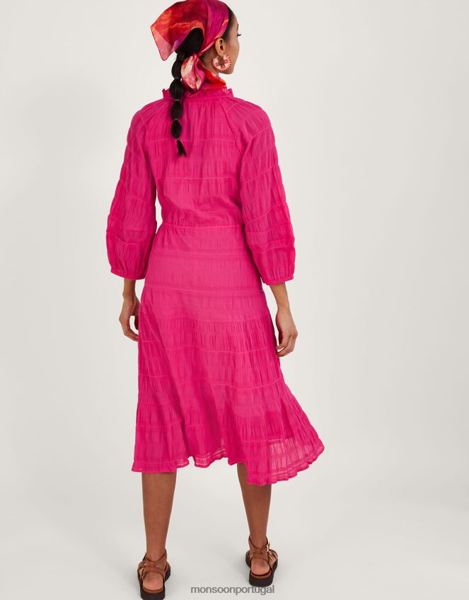 roupas vestido bata texturizado em camadas Monsoon mulheres rosa RPLH8F829