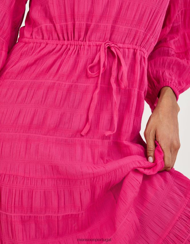 roupas vestido bata texturizado em camadas Monsoon mulheres rosa RPLH8F829