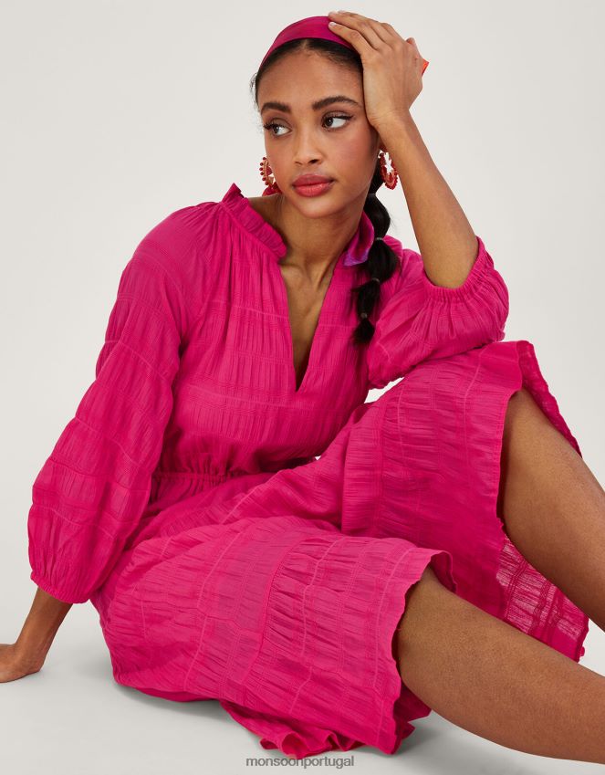 roupas vestido bata texturizado em camadas Monsoon mulheres rosa RPLH8F829