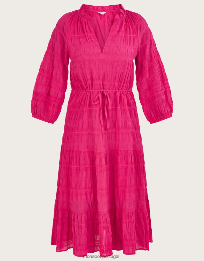 roupas vestido bata texturizado em camadas Monsoon mulheres rosa RPLH8F829