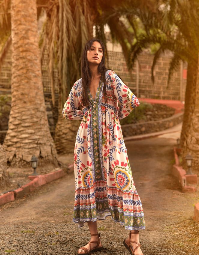 roupas vestido blusa com estampa floral geométrica Monsoon mulheres marfim RPLH8F57