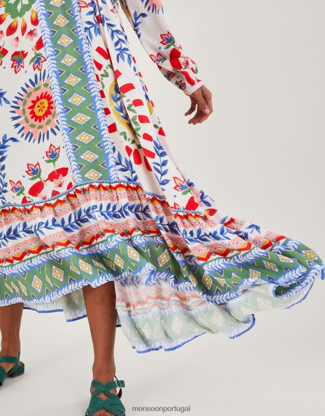 roupas vestido blusa com estampa floral geométrica Monsoon mulheres marfim RPLH8F57