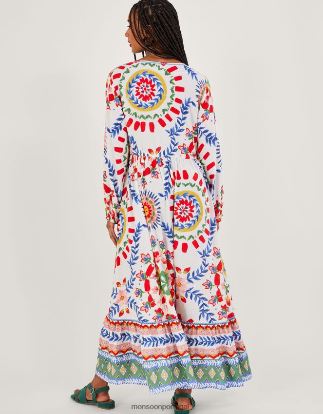 roupas vestido blusa com estampa floral geométrica Monsoon mulheres marfim RPLH8F57