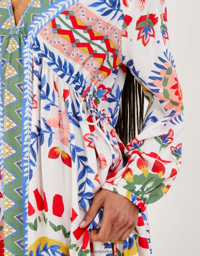 roupas vestido blusa com estampa floral geométrica Monsoon mulheres marfim RPLH8F57