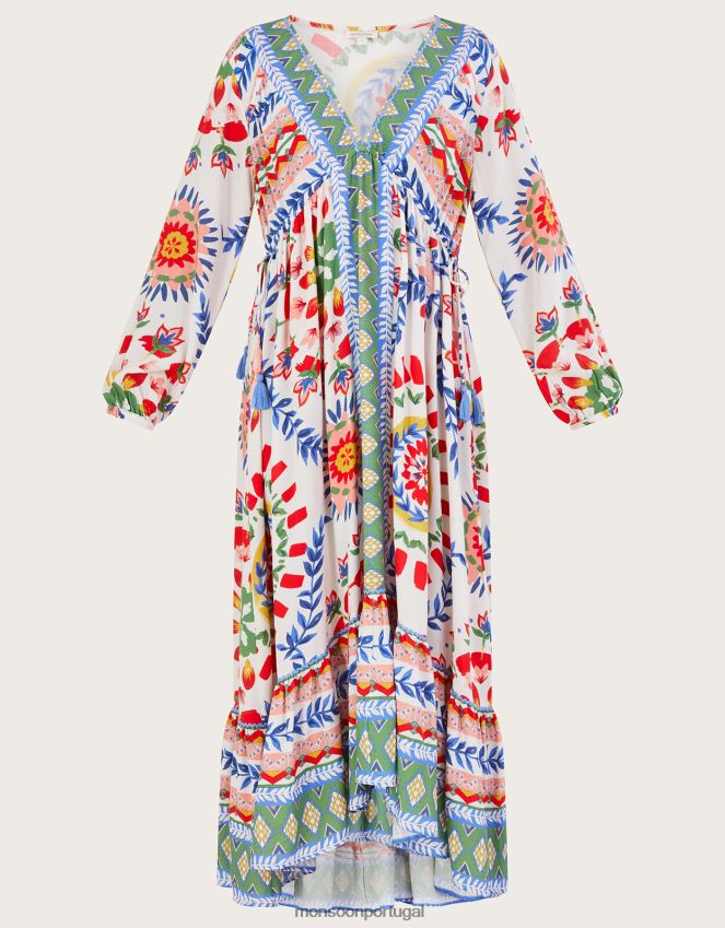 roupas vestido blusa com estampa floral geométrica Monsoon mulheres marfim RPLH8F57