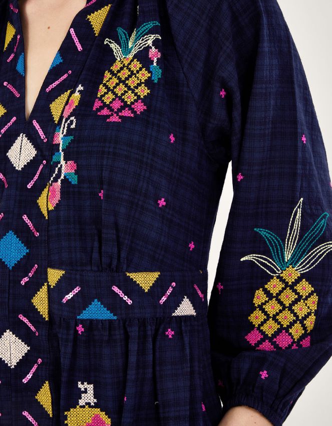 roupas vestido bordado abacaxi Monsoon mulheres azul-marinho) RPLH8F799