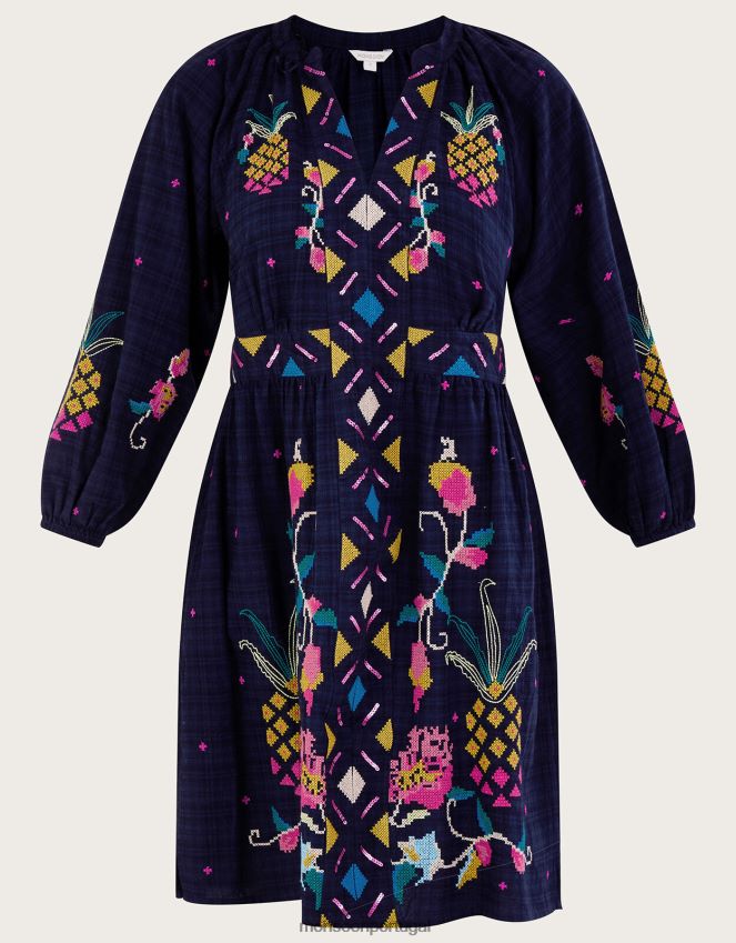 roupas vestido bordado abacaxi Monsoon mulheres azul-marinho) RPLH8F799