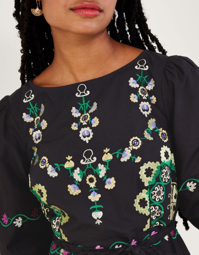 roupas vestido bordado em camadas Monsoon mulheres preto RPLH8F1084