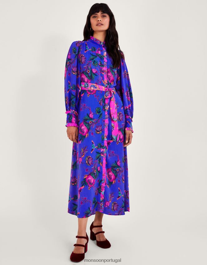 roupas vestido camisa estampado jordann Monsoon mulheres azul RPLH8F193