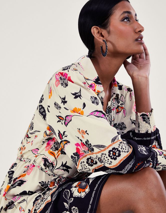 roupas vestido camisa floral Monsoon mulheres marfim RPLH8F140