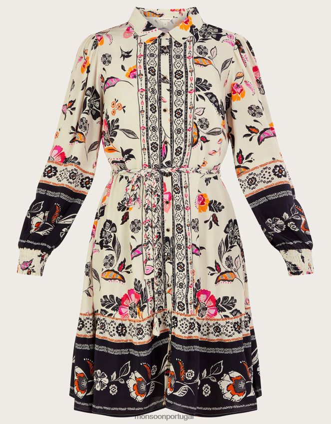 roupas vestido camisa floral Monsoon mulheres marfim RPLH8F140