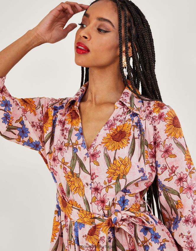 roupas vestido camisa leilah em mescla de linho Monsoon mulheres rosa (blush) RPLH8F551