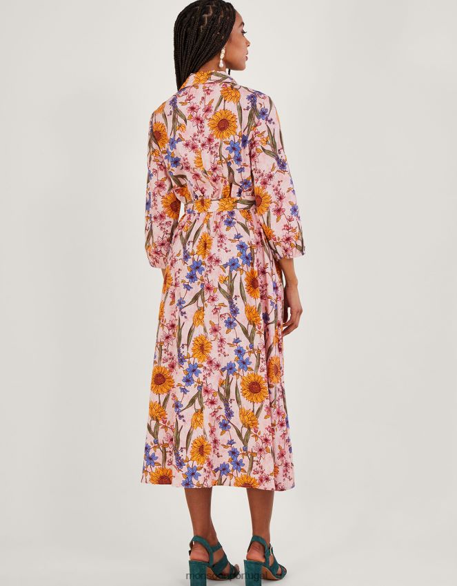 roupas vestido camisa leilah em mescla de linho Monsoon mulheres rosa (blush) RPLH8F551