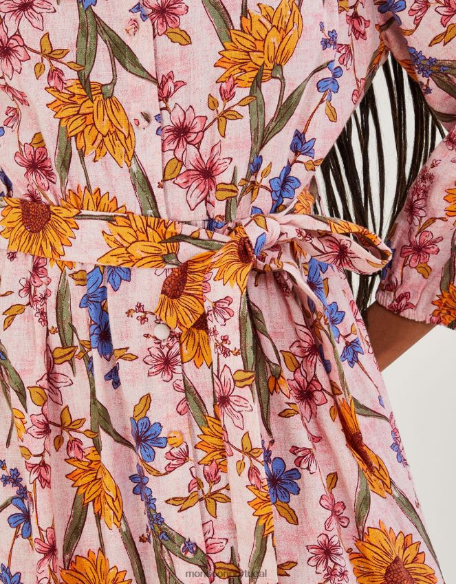 roupas vestido camisa leilah em mescla de linho Monsoon mulheres rosa (blush) RPLH8F551