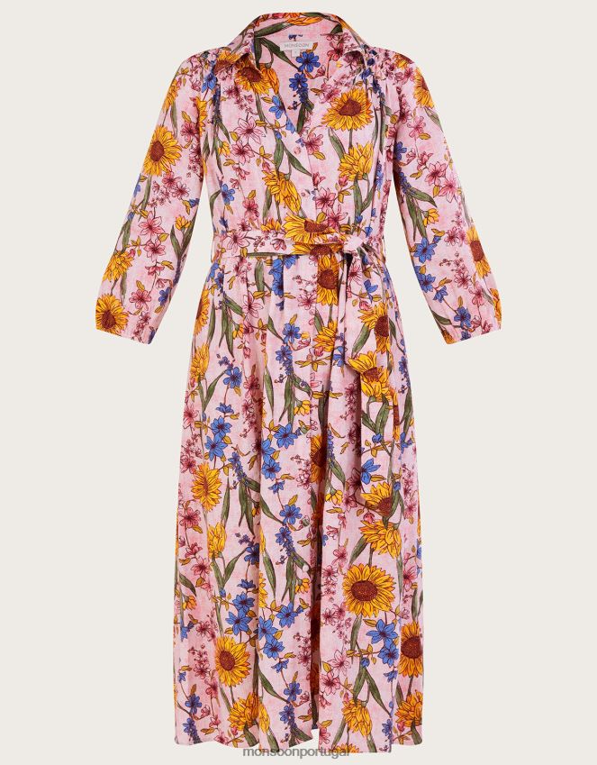 roupas vestido camisa leilah em mescla de linho Monsoon mulheres rosa (blush) RPLH8F551