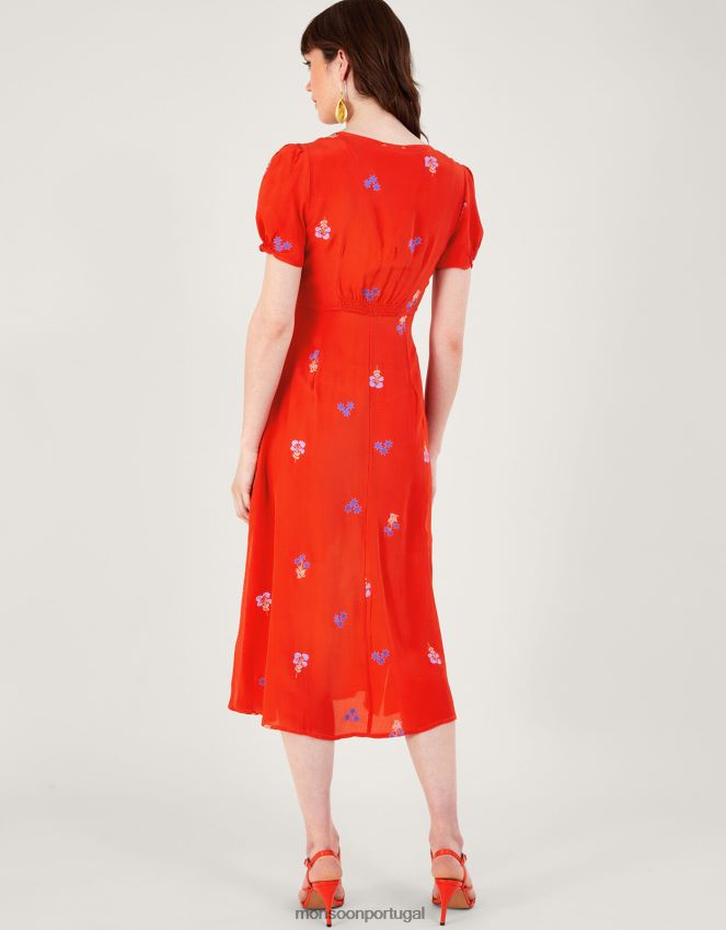 roupas vestido chá bordado ollie em viscose sustentável Monsoon mulheres laranja RPLH8F918