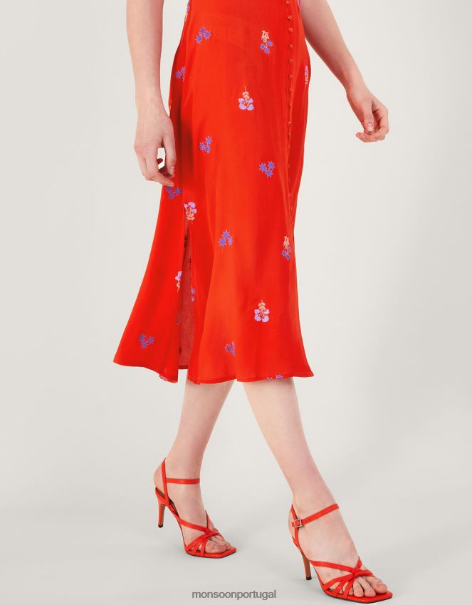 roupas vestido chá bordado ollie em viscose sustentável Monsoon mulheres laranja RPLH8F918