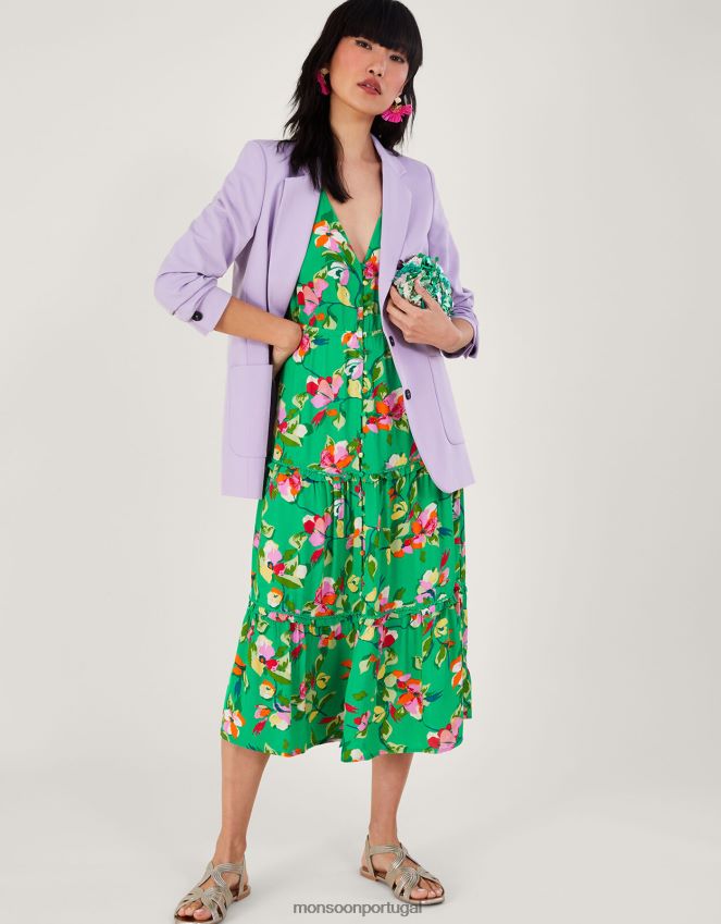 roupas vestido chá floral lilou em viscose sustentável Monsoon mulheres verde RPLH8F280