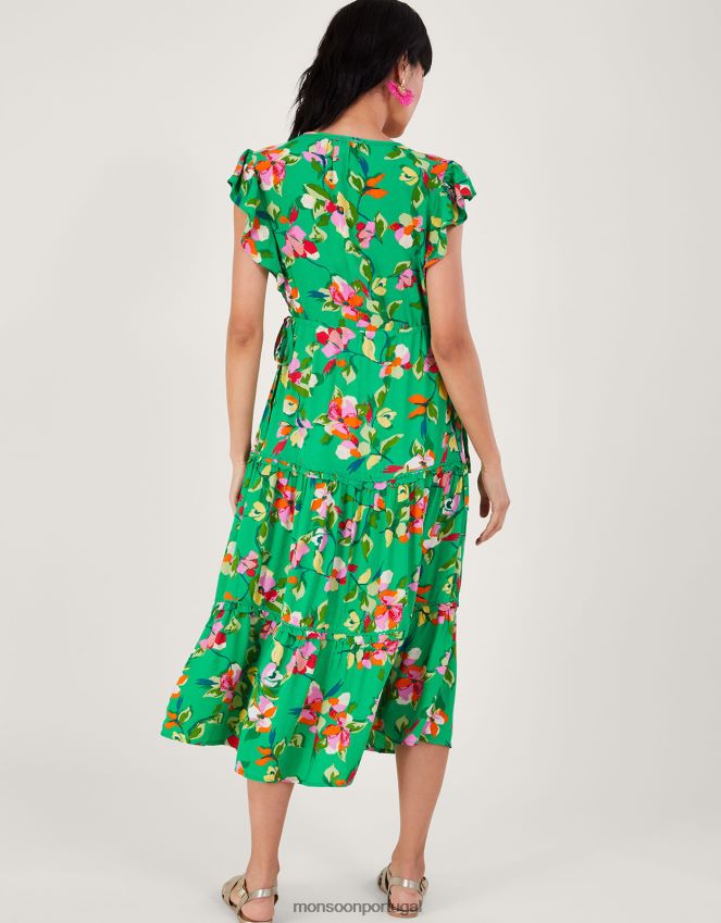 roupas vestido chá floral lilou em viscose sustentável Monsoon mulheres verde RPLH8F280