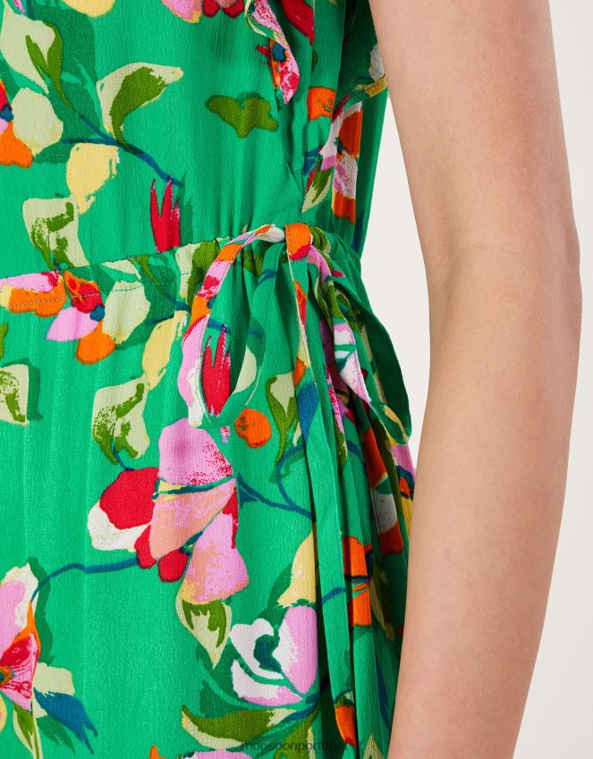 roupas vestido chá floral lilou em viscose sustentável Monsoon mulheres verde RPLH8F280