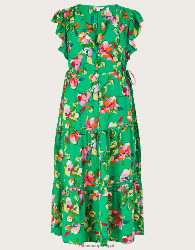 roupas vestido chá floral lilou em viscose sustentável Monsoon mulheres verde RPLH8F280