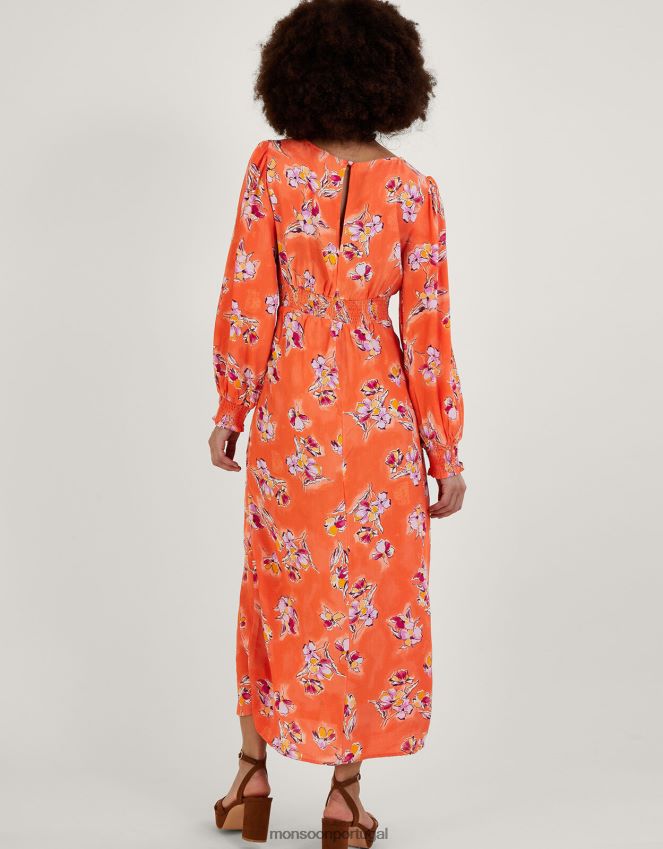 roupas vestido chá talitha em viscose sustentável Monsoon mulheres laranja RPLH8F774
