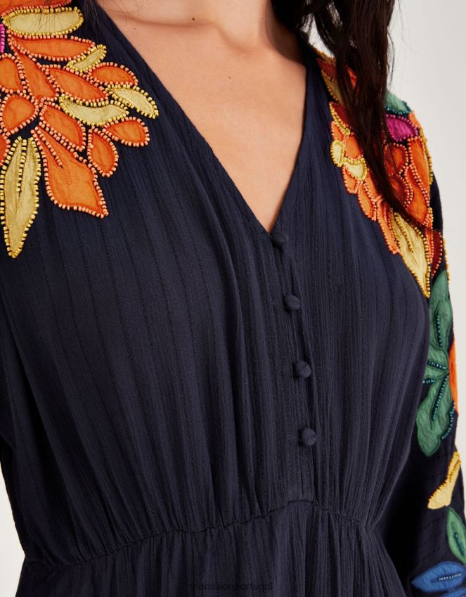 roupas vestido com apliques embelezados com folhas em lenzing ecovero Monsoon mulheres azul-marinho) RPLH8F623