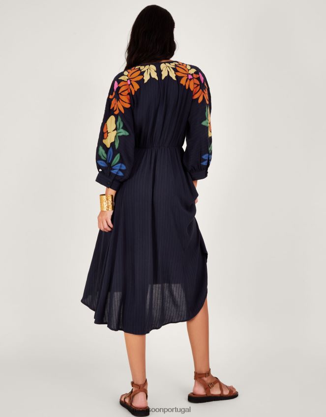 roupas vestido com apliques embelezados com folhas em lenzing ecovero Monsoon mulheres azul-marinho) RPLH8F623