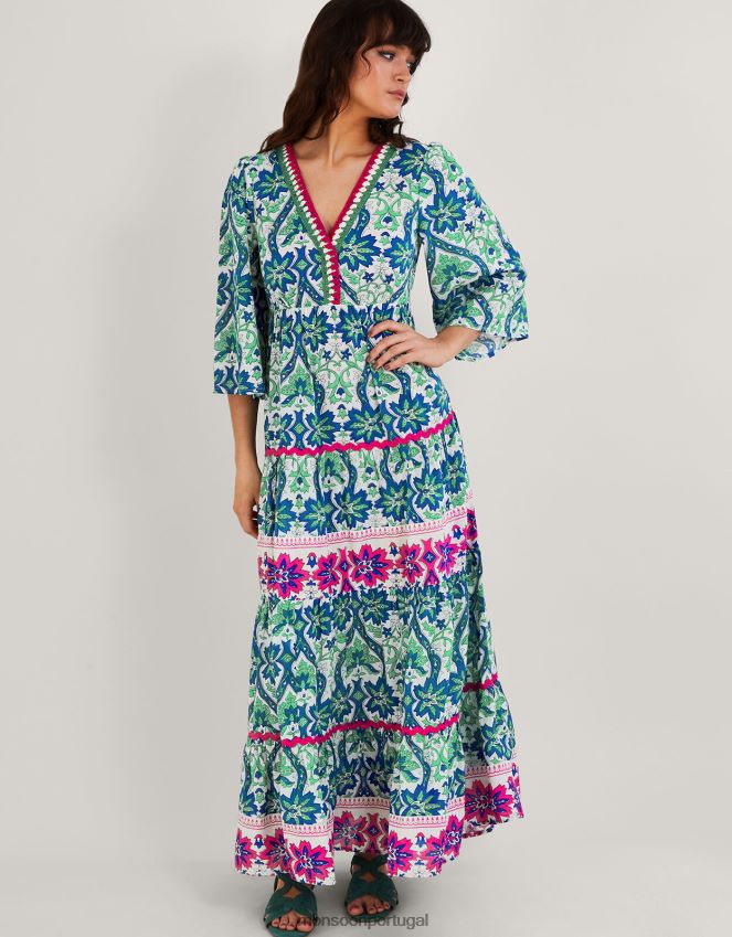 roupas vestido com estampa xilogravura de salgueiro Monsoon mulheres azul RPLH8F603