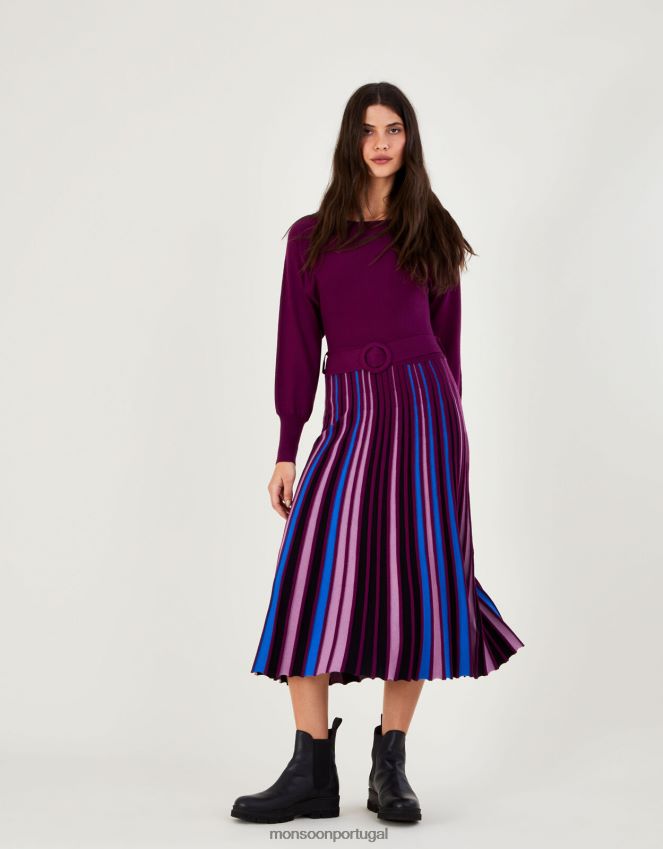 roupas vestido com saia plissada e lenzing ecovero Monsoon mulheres roxo RPLH8F418