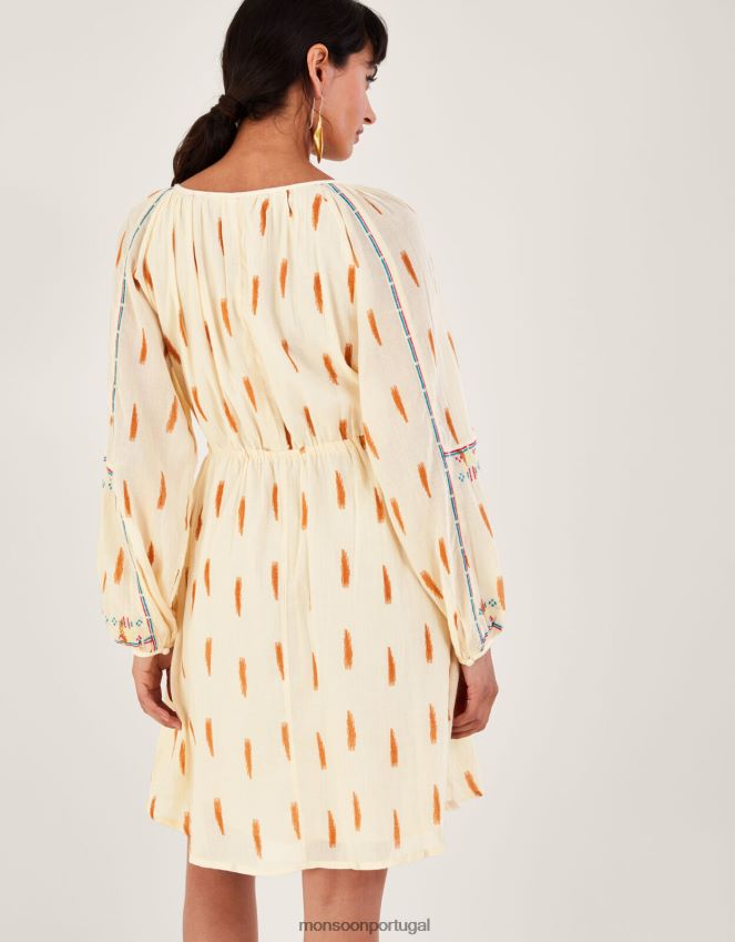 roupas vestido curto com estampa asteca e bordado Monsoon mulheres marfim RPLH8F184