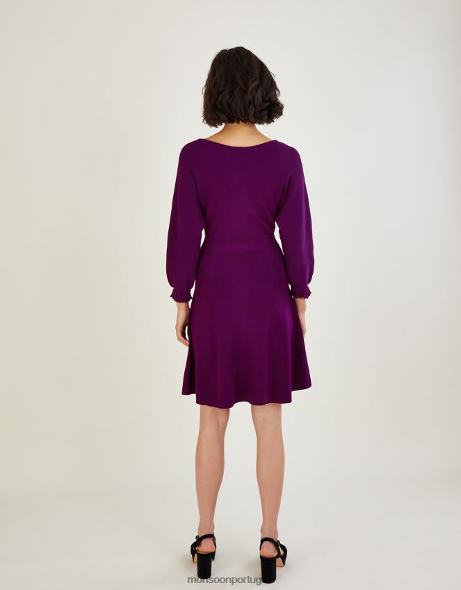 roupas vestido curto de malha com punho plissado Monsoon mulheres roxo (ameixa) RPLH8F499
