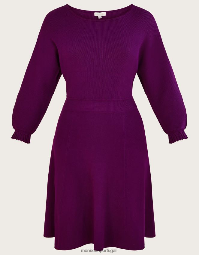 roupas vestido curto de malha com punho plissado Monsoon mulheres roxo (ameixa) RPLH8F499