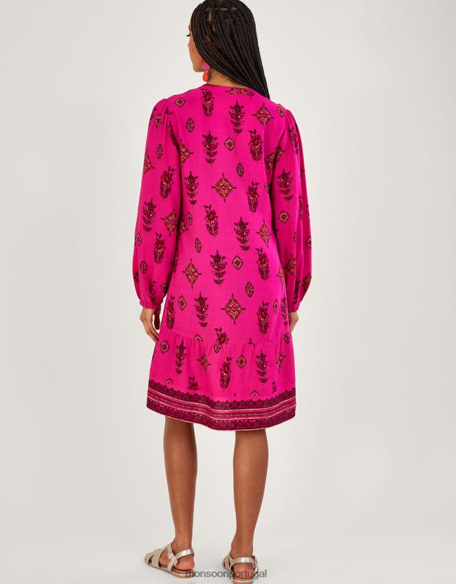 roupas vestido curto estampado decote buraco de fechadura Monsoon mulheres rosa RPLH8F552
