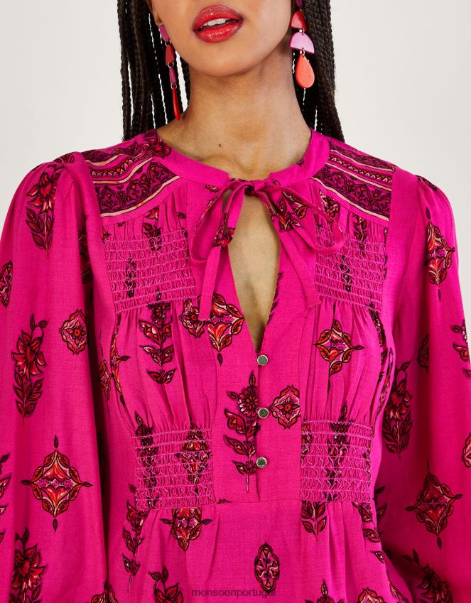 roupas vestido curto estampado decote buraco de fechadura Monsoon mulheres rosa RPLH8F552