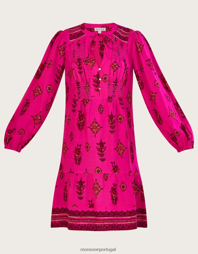 roupas vestido curto estampado decote buraco de fechadura Monsoon mulheres rosa RPLH8F552