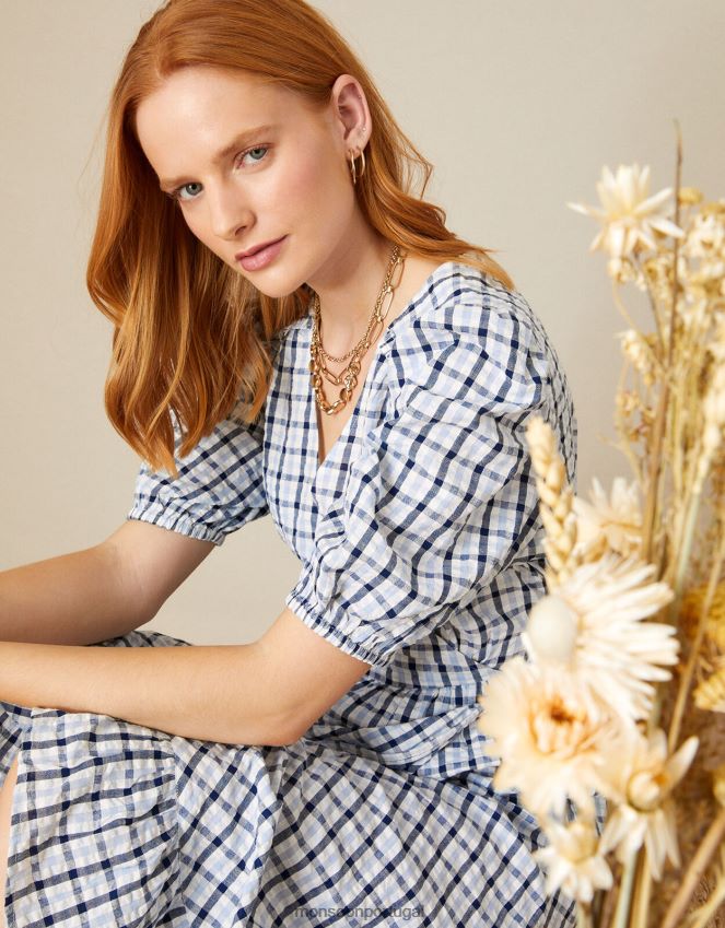 roupas vestido de algodão estampado dolly Monsoon mulheres azul RPLH8F701