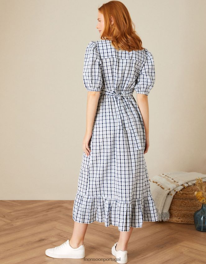 roupas vestido de algodão estampado dolly Monsoon mulheres azul RPLH8F701