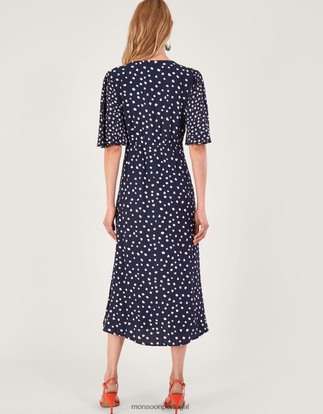 roupas vestido de chá bordado rori Monsoon mulheres azul-marinho) RPLH8F696