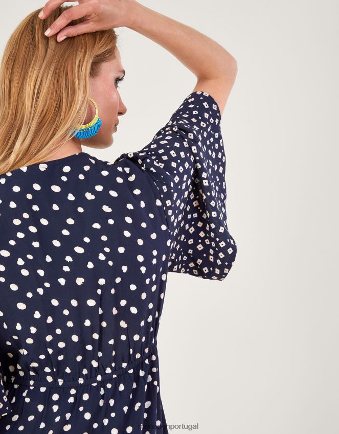 roupas vestido de chá bordado rori Monsoon mulheres azul-marinho) RPLH8F696