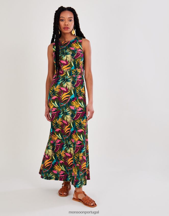 roupas vestido de jérsei com recorte nas costas Monsoon mulheres verde (cáqui) RPLH8F813